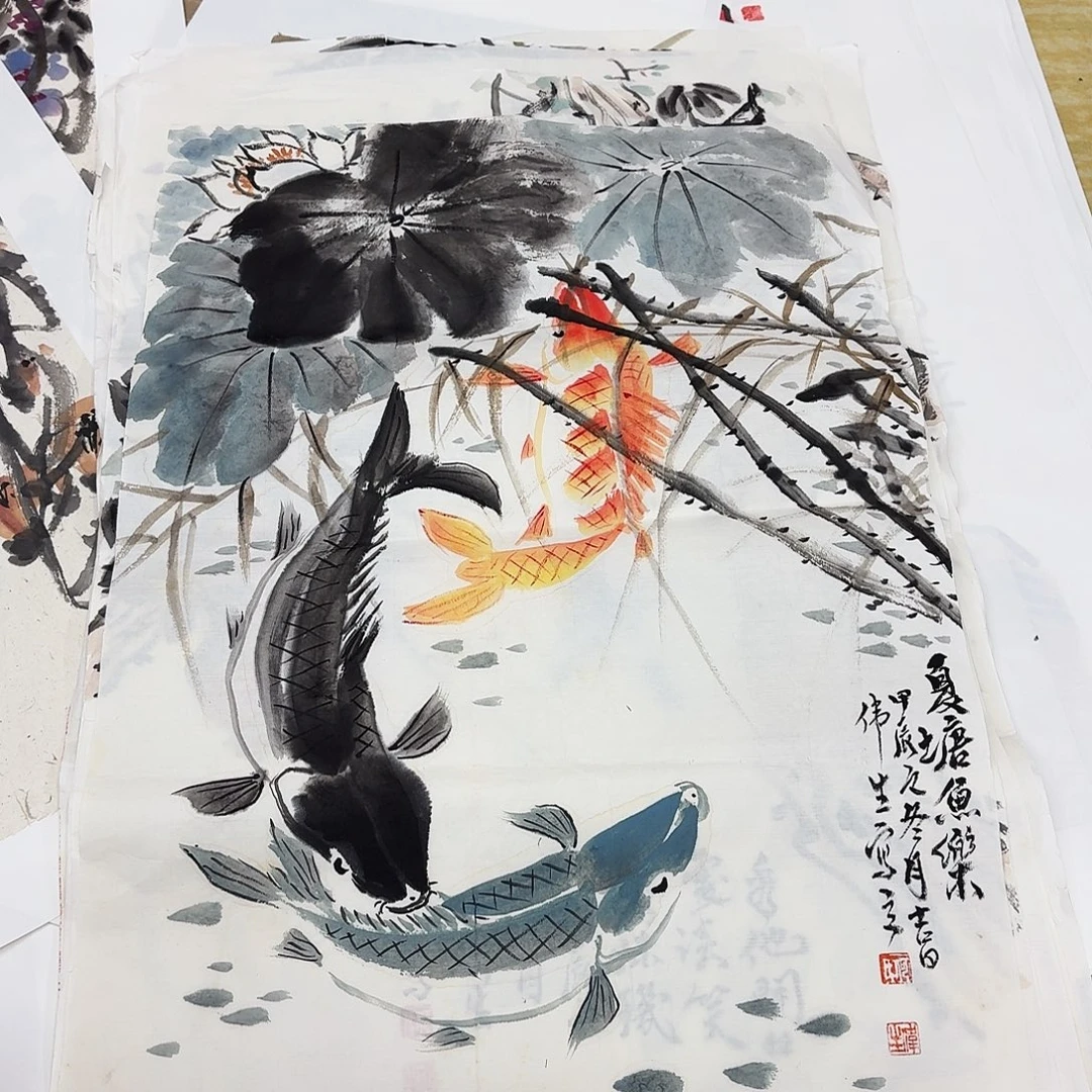 国画四尺三开手绘作品