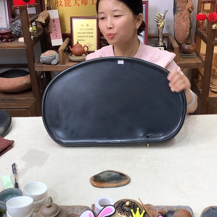 时***室歙砚石茶盘，尺寸：52*32*4.3