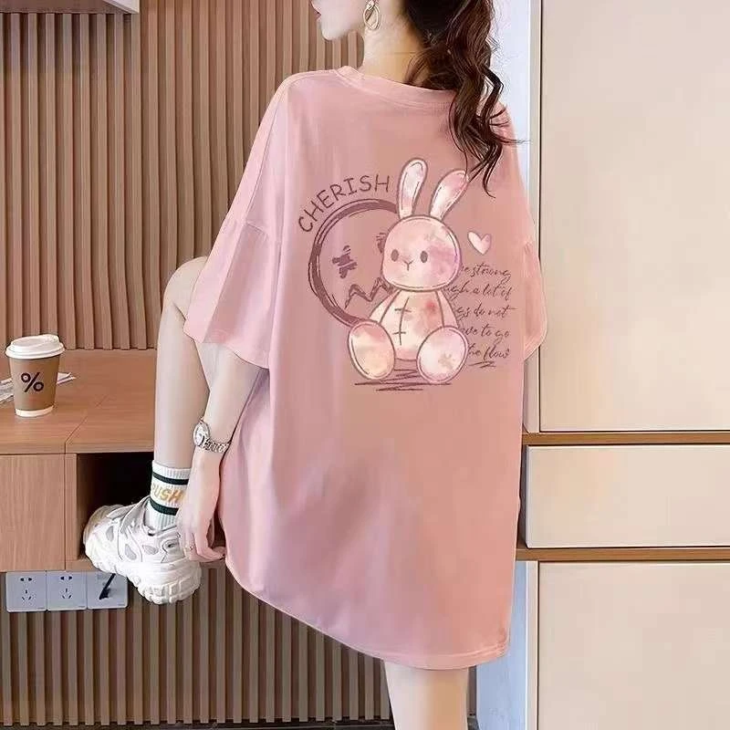 夏季2025年新款高端女装印花纯棉短袖t恤韩版宽松显瘦ins潮上衣