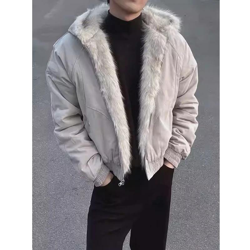 座山雕毛领连帽棉服外套男冬季加绒加厚保暖棉衣美式cleanfit棉袄