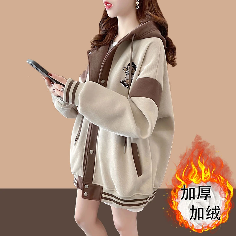 初高中女学生大童加绒棒球服春秋冬季宽松厚外套新爆薄款夹克上衣