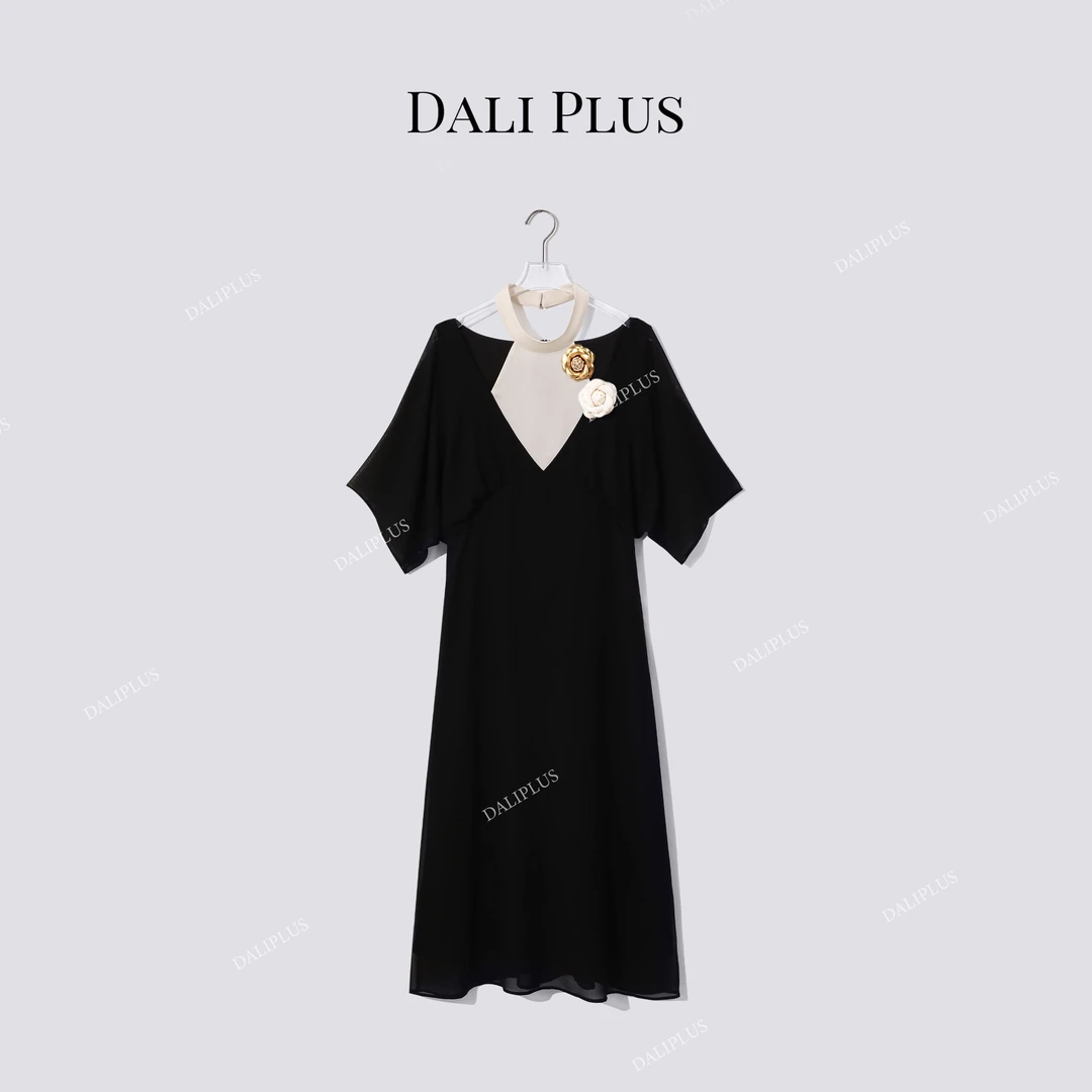 DALI PLUS重磅桑蚕丝飘逸轻盈款挂脖连衣裙-D5LT2187-1