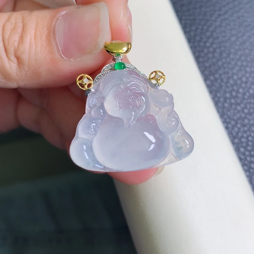 【闪购商品】翡翠18K金镶嵌颈饰财神