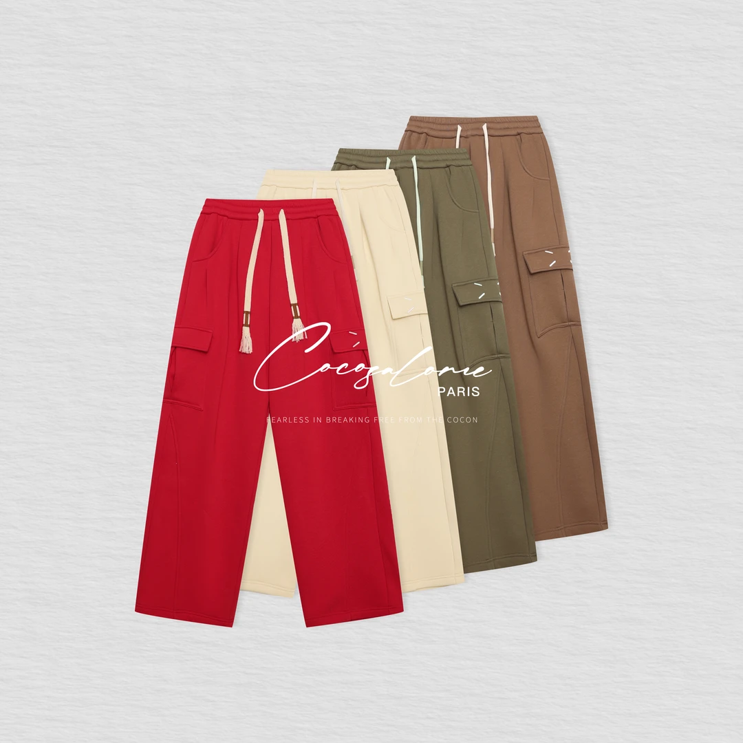 韩彬彬"马丁工装裤"470g重磅复合米萌绒裤子松紧腰工装长裤746W-7