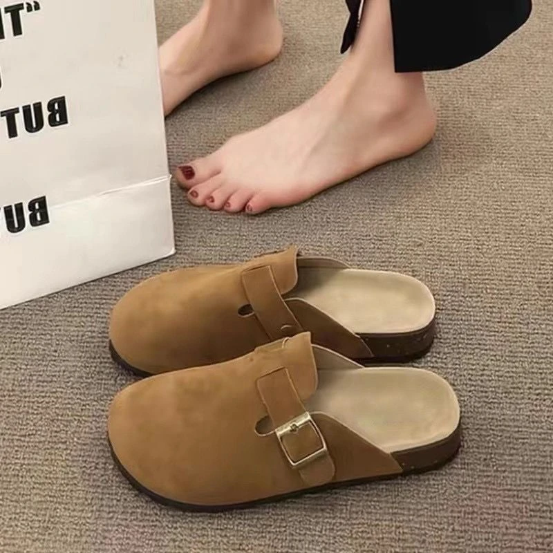 2025秋季新款防滑耐磨PVC搭扣休闲平跟勃肯鞋