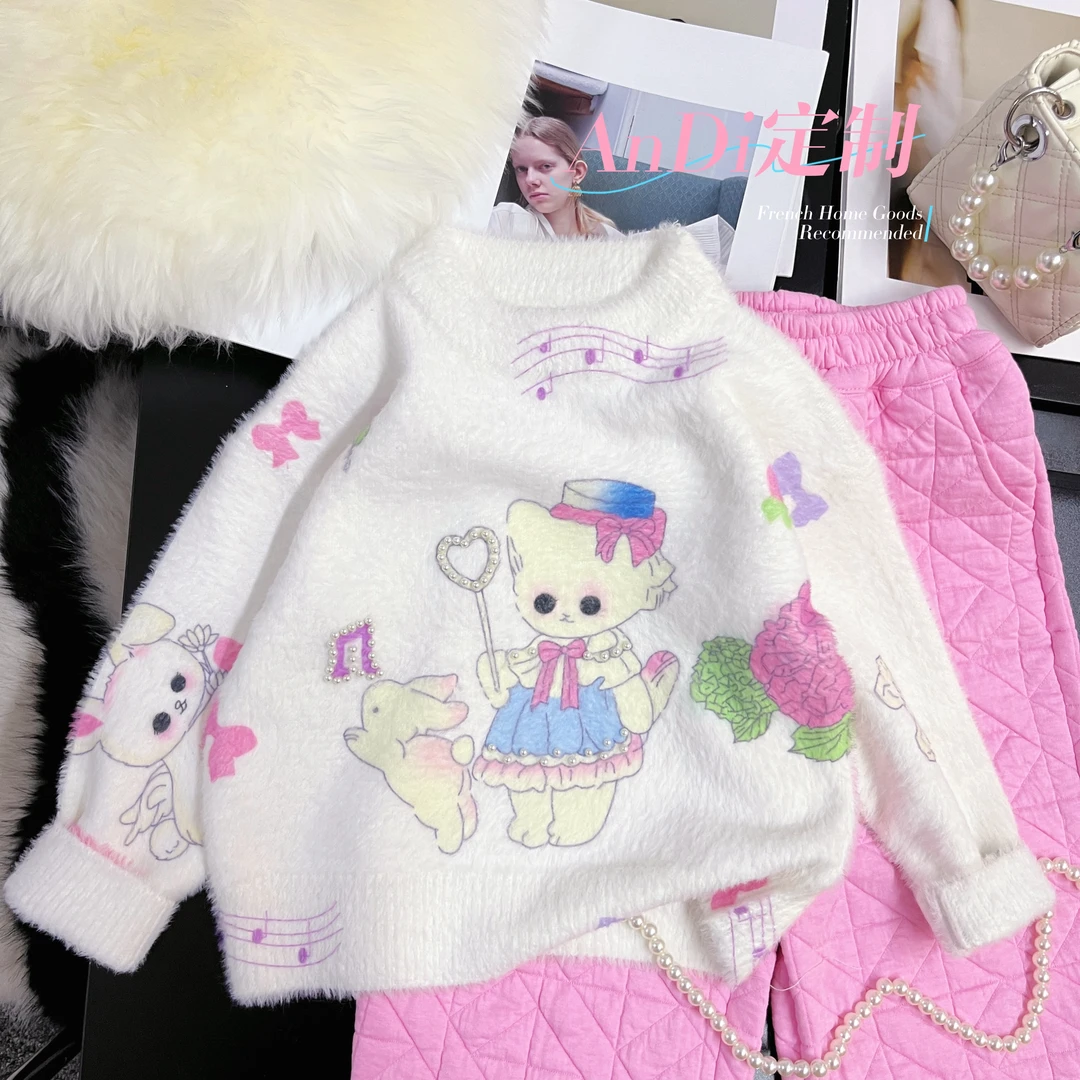 〖ANDI〗订制冬款中大童女童卡通风重工绣花圆领毛衣3199