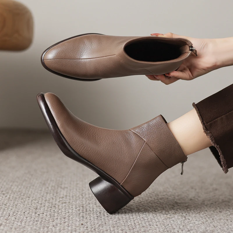 高端羊皮短靴女2025新款爆款马丁靴厚底粗跟小个子瘦瘦靴手工靴子