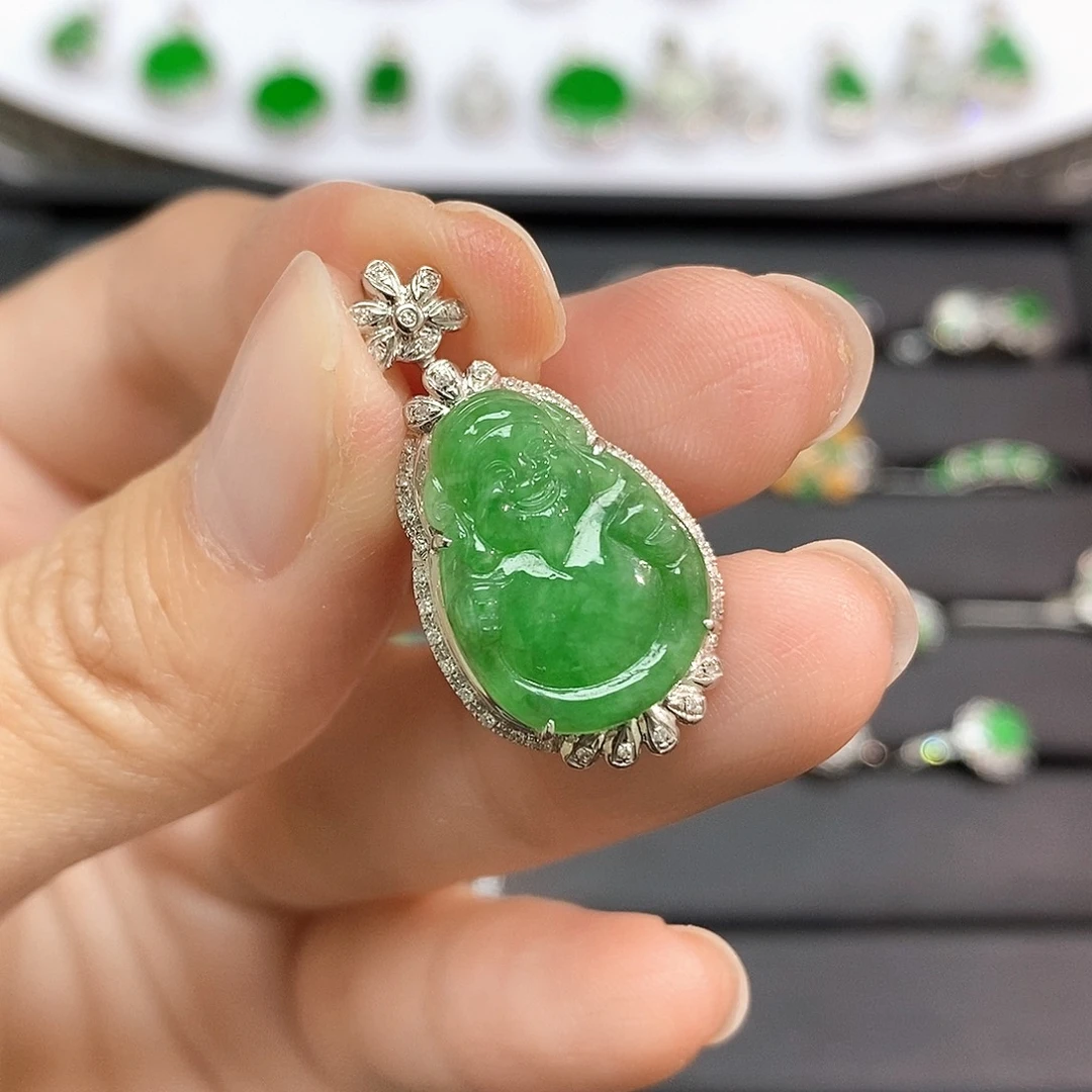 翡翠18K金镶嵌吊坠(不含链)