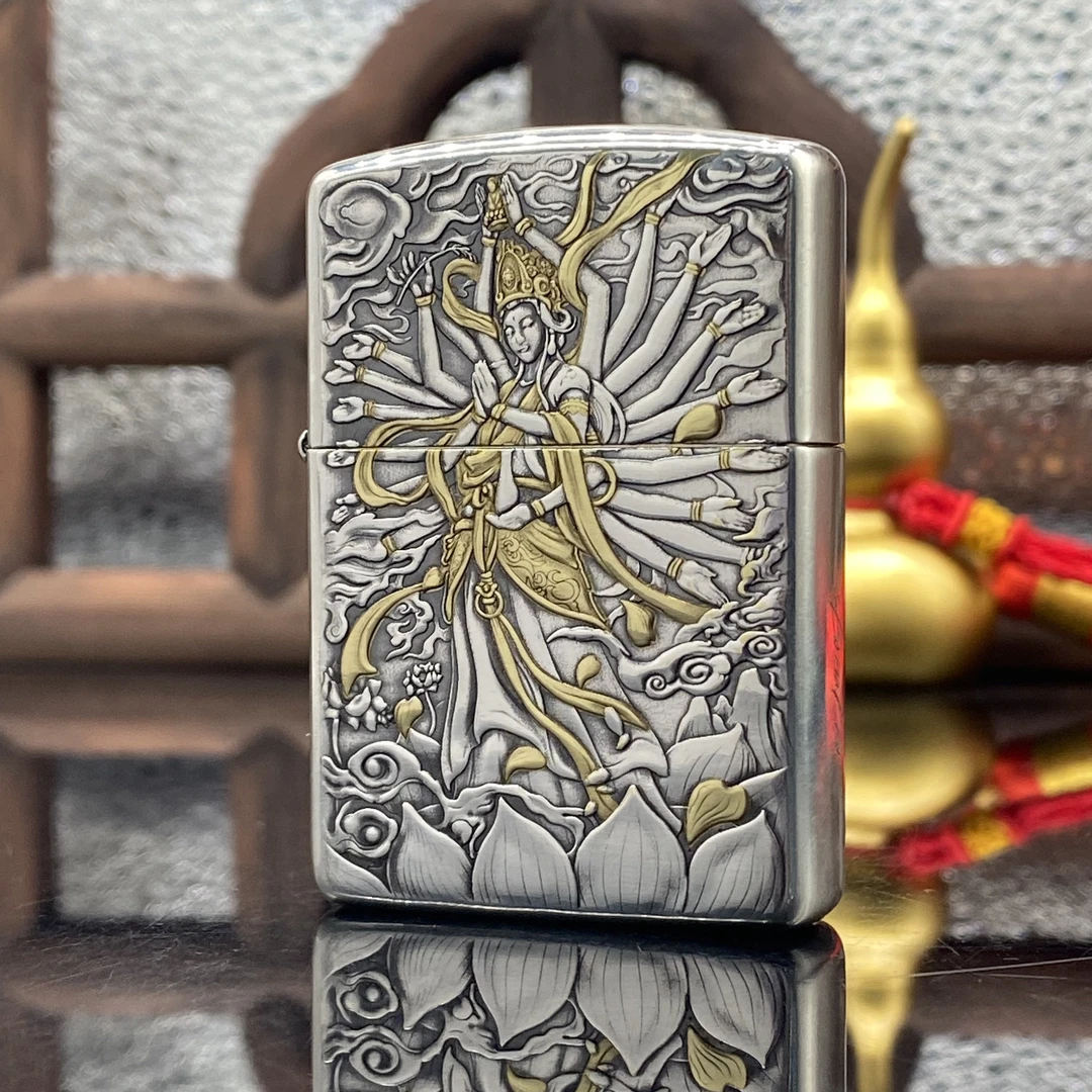 ZIPPO/之宝打火机 千手观音 盔甲镀银鎏金【小飞火机】DYJ1