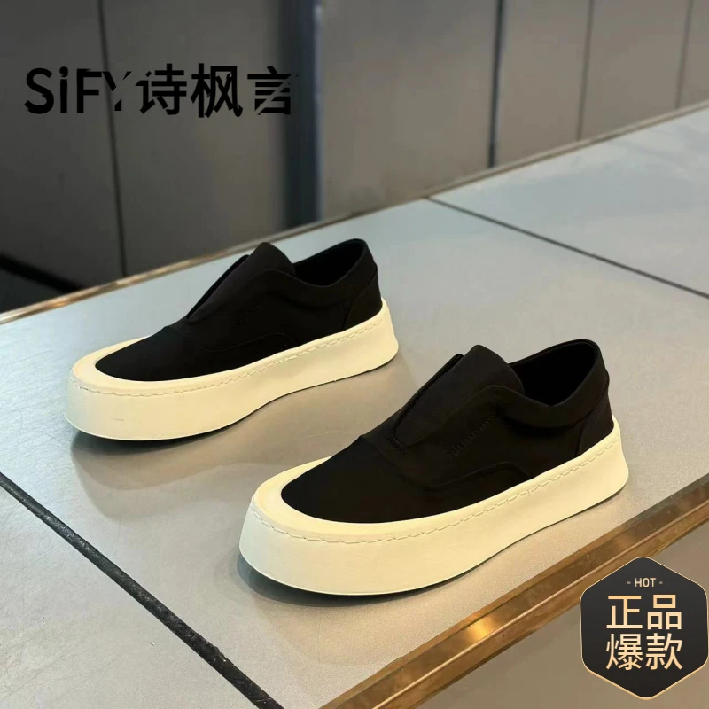 2025夏季新款透气布一脚蹬潮款超轻高颜值小众厚底时尚休闲板鞋男