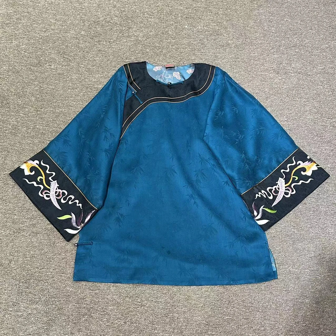 【华慕】复古新中式传统双层全开斜襟太太服民族风长袖上衣