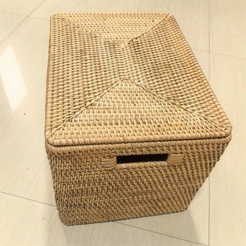 植物真藤纯手工编织藤编家用长方形衣物收纳筐40*30*28cm脏衣收纳