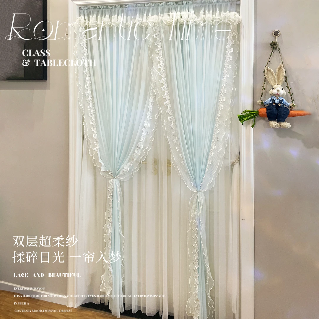 【豪华双层】高定超柔纱法式门帘高端氛围感免打孔梦幻纱帘隔断帘子