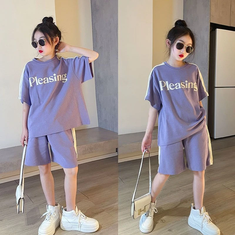 女童夏装套装新款夏季中大童洋气短袖两件套短裤儿童休闲运动时髦