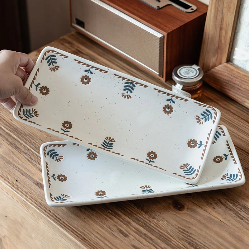 复古长方形盘子长条盘陶瓷点心盘西餐盘创意小吃日式创意寿司长盘