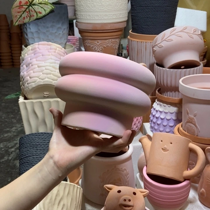 17×12炫彩粉甜甜圈 粗陶1个