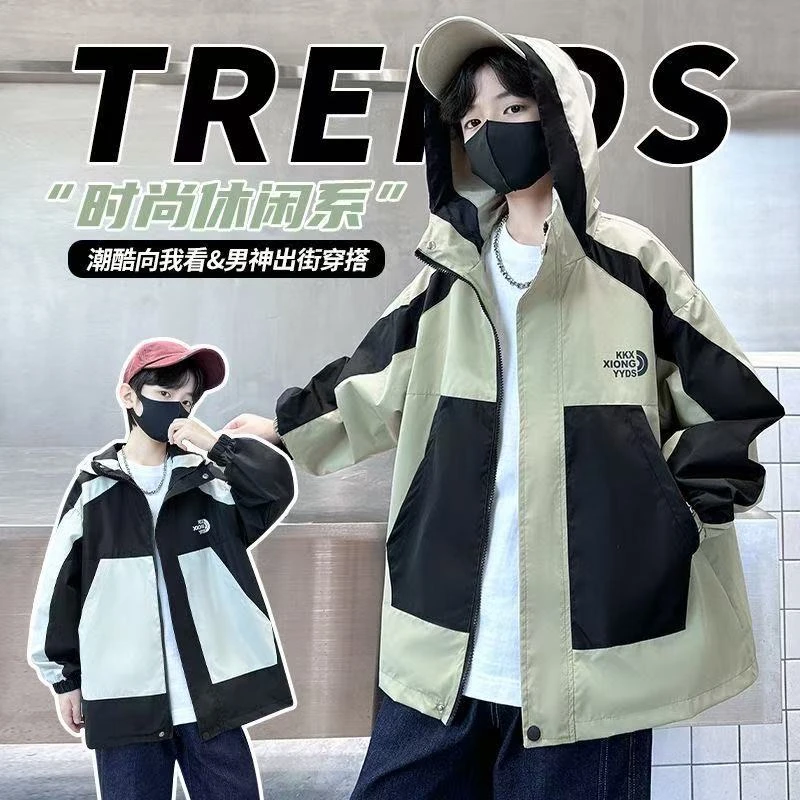 F00530男童春秋款外套2025新款秋季韩版男童中大童冲锋衣洋气童装