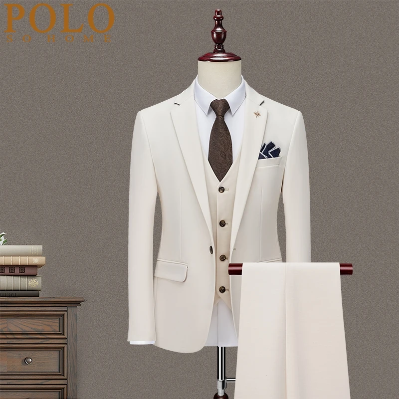 保罗男士西服套装三件套韩版修身新郎结婚礼服商务正装英伦小西装