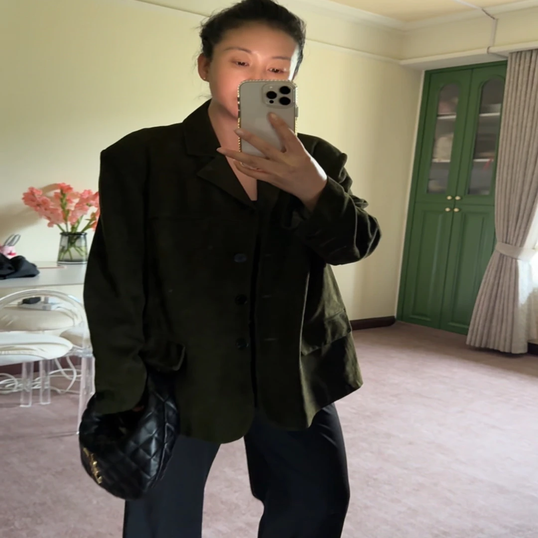 V领包袖衬衫袖长袖极简风皮衣设计师秋季套装女装