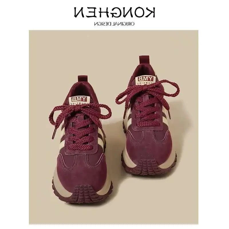 香港&CUFK厚底德训鞋女2025年春季新款安可拉红色条纹阿甘鞋运动