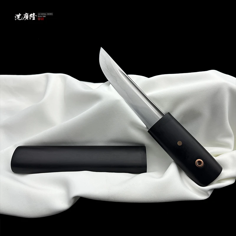 龙泉沈广隆-小隐刀 烧刃 黑檀木 花纹钢 手工锻打 宝剑 未开刃