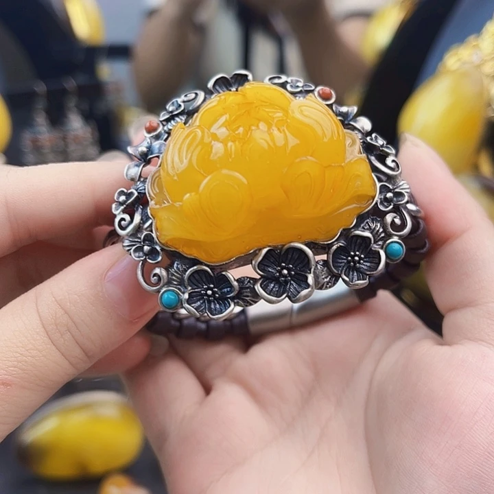 裸石琥珀银S925镶嵌