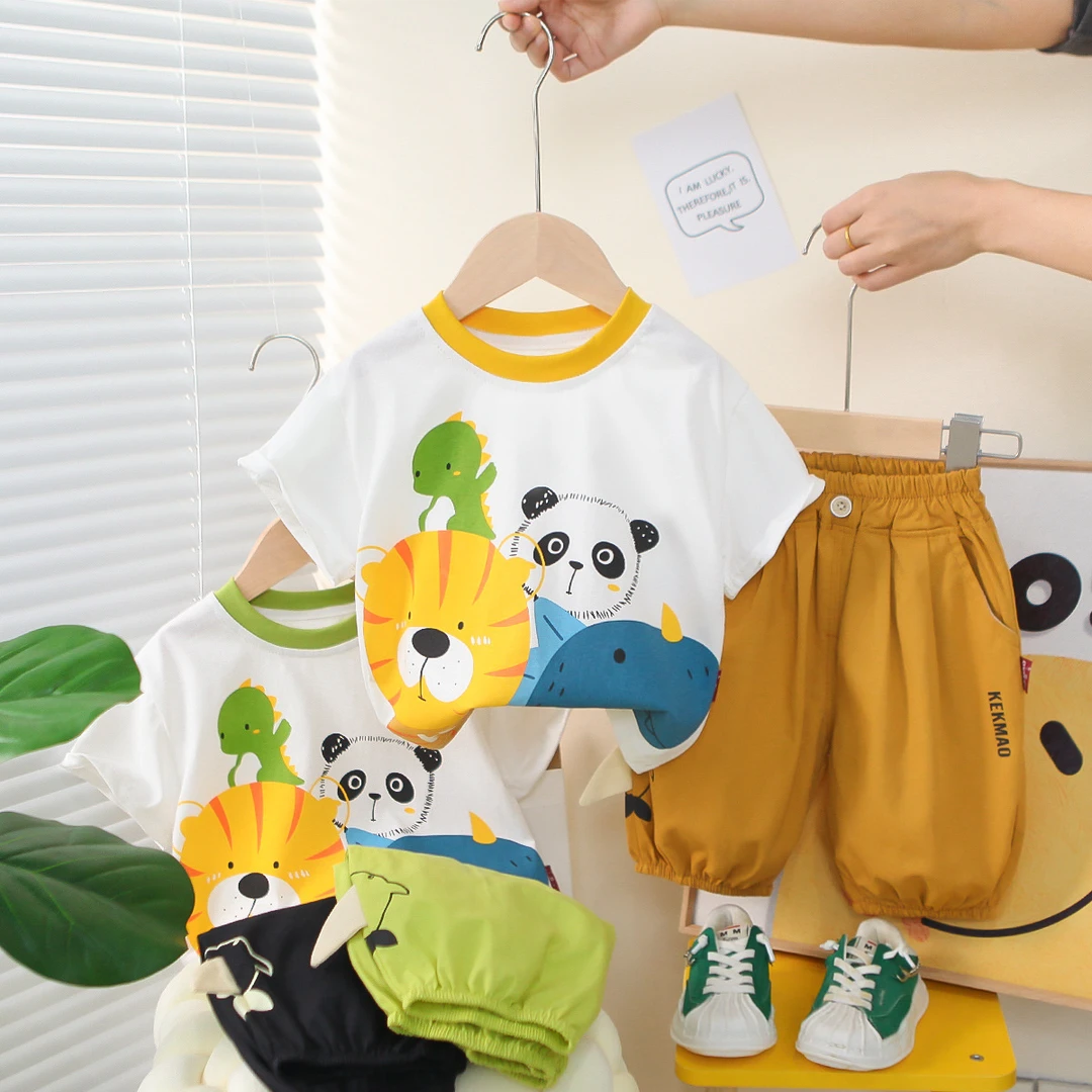【沫沫家】夏季新款男女童卡通圆领短袖套装宝宝休闲短裤两件套