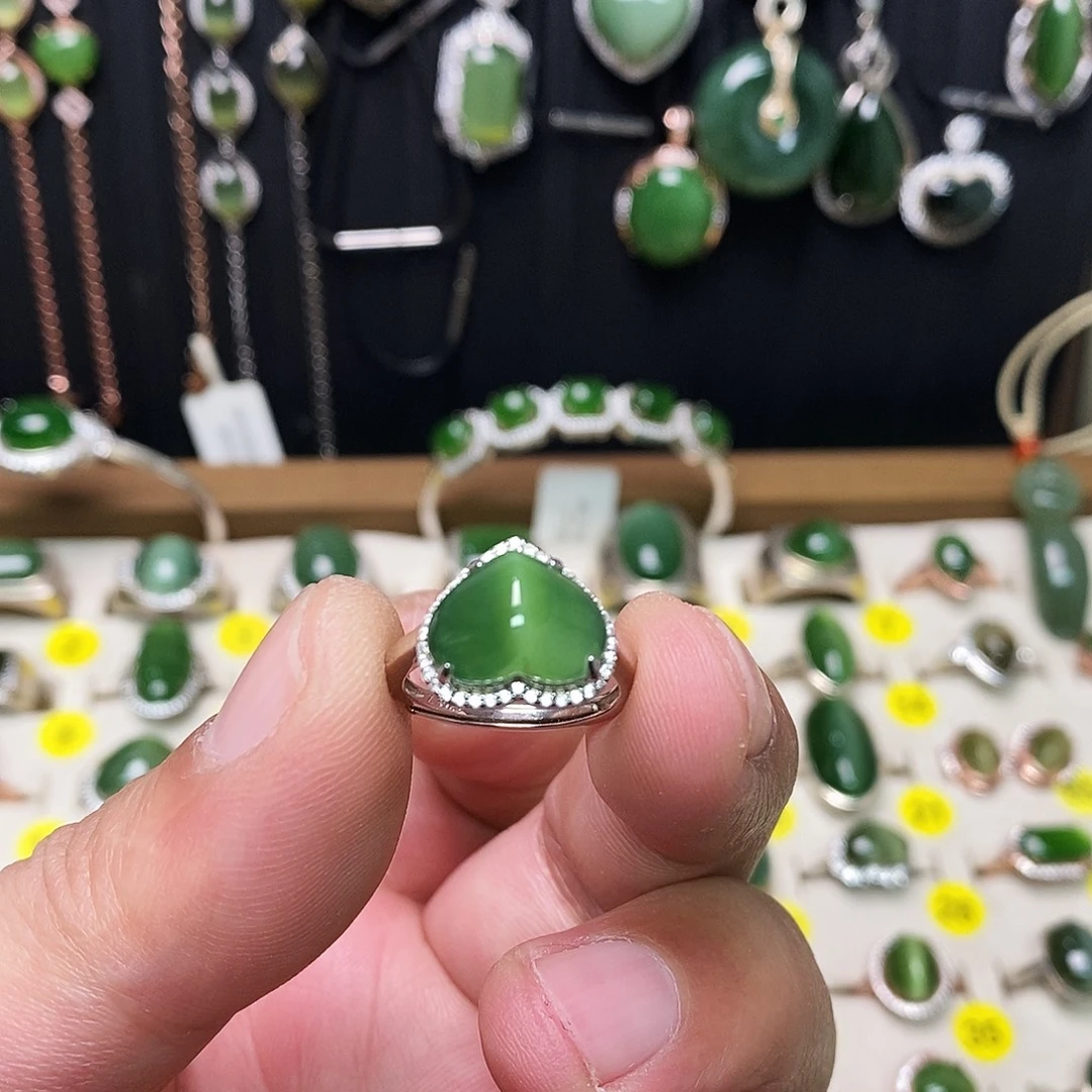 和田玉（碧玉）银S925镶嵌戒指