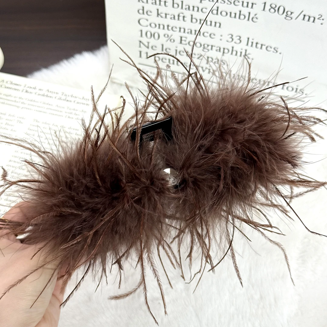 卓菲-日韩简约甜美时尚优雅小众羽毛抓夹2068