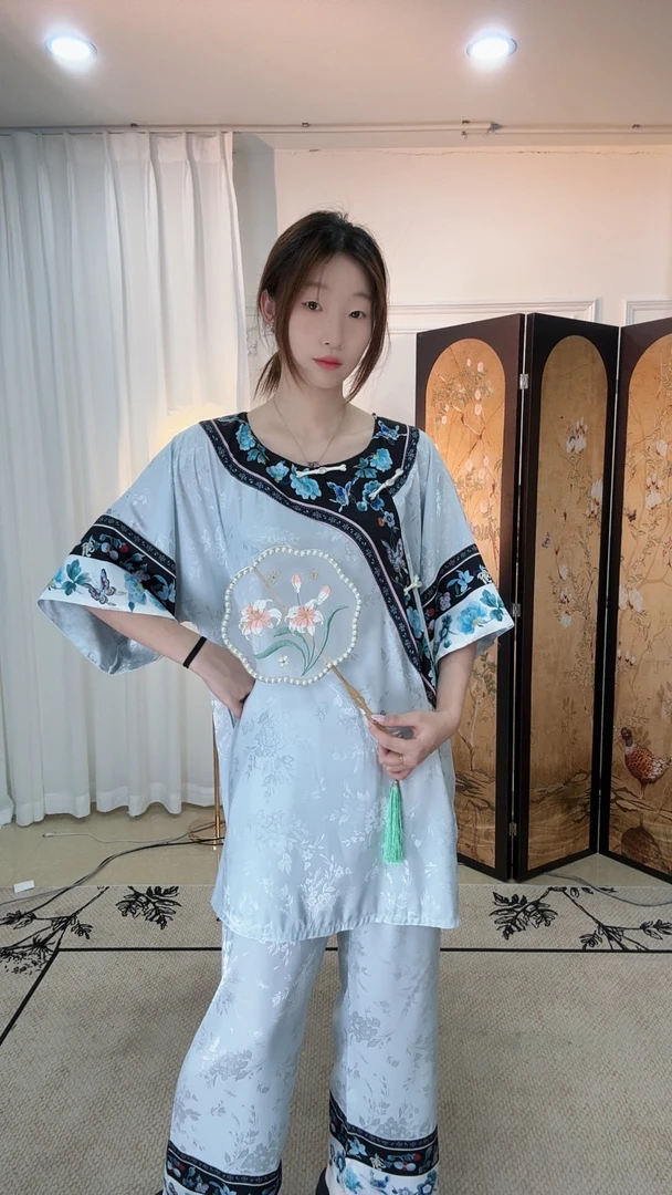 2025年款新中式嬛嬛夏季国风女复古銮金汉服百搭印花睡衣家居服