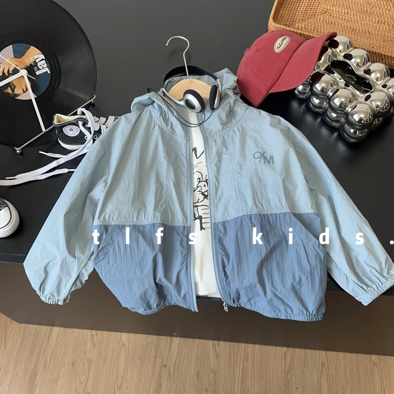 童例「25211蓝拼薄款防晒衣」夏季儿童百搭休闲防紫外线长袖户外潮