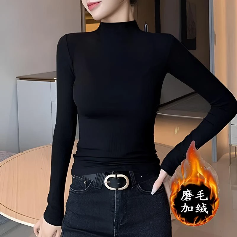7865 高级感修身型半高领加绒打底衫女一体绒加厚内搭