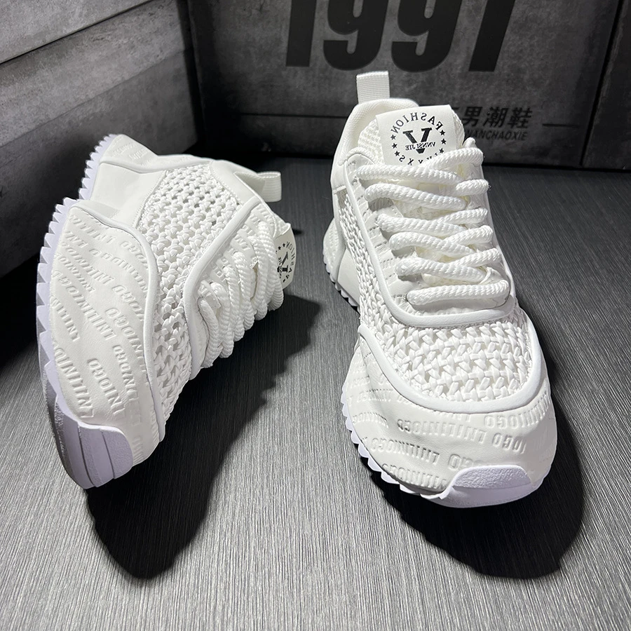 okkdey编织休闲鞋新中式网面老爹鞋商务上班约会通勤超轻板鞋男