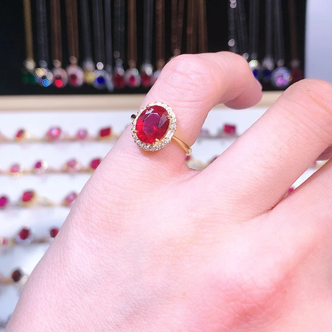 红宝石戒指银S925镶嵌