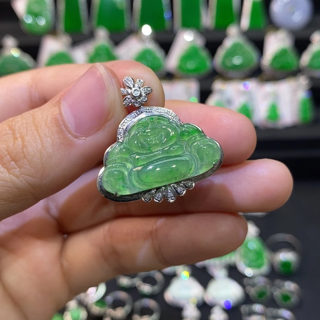 翡翠18K金镶嵌吊坠(不含链)