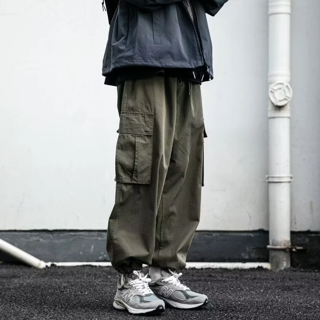 胖子大码300斤美式工装男生新款青少年纯棉宽松抽绳束脚休闲裤酷