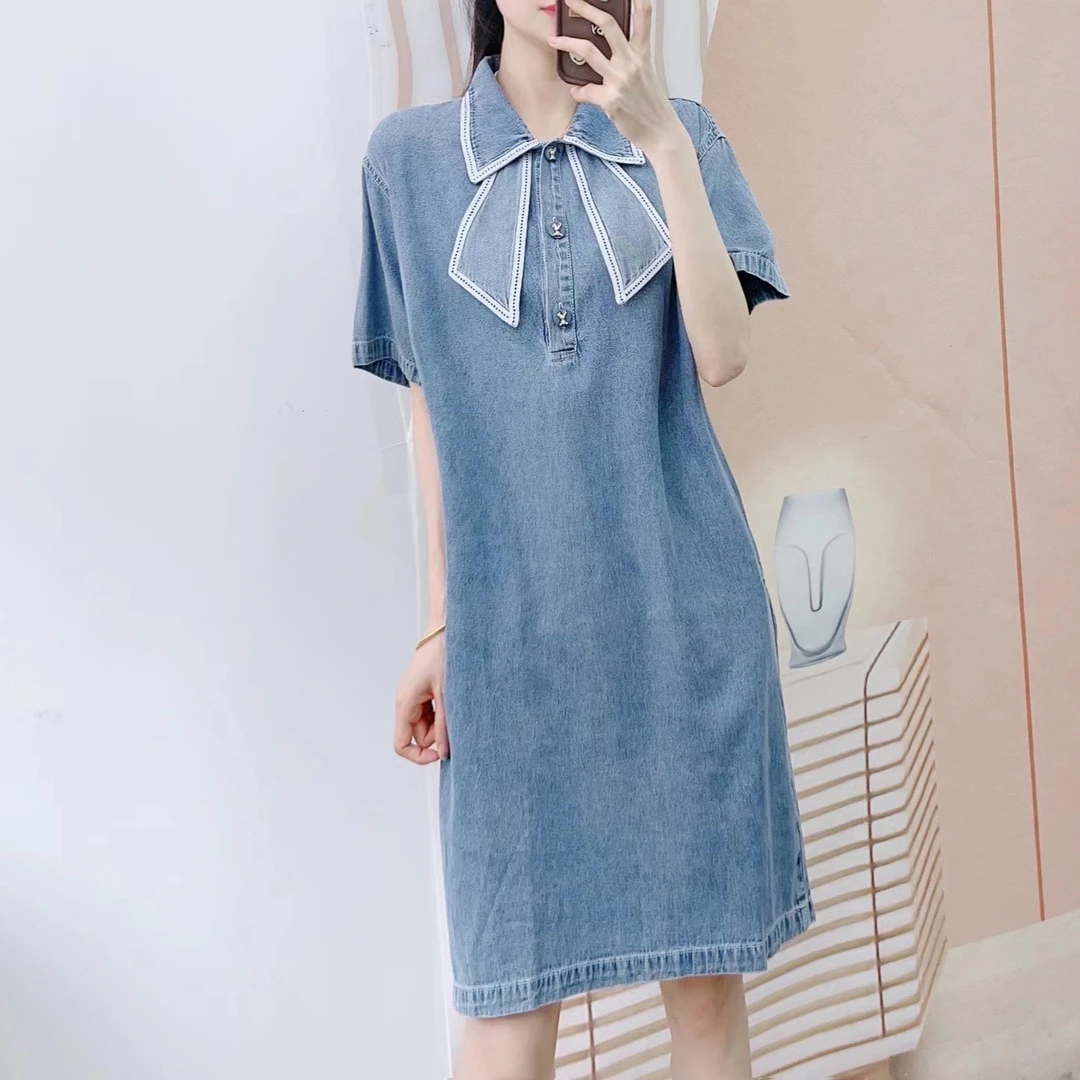2310清D1夏季品牌专柜汉派时尚减龄娃娃领直筒牛仔连衣裙310