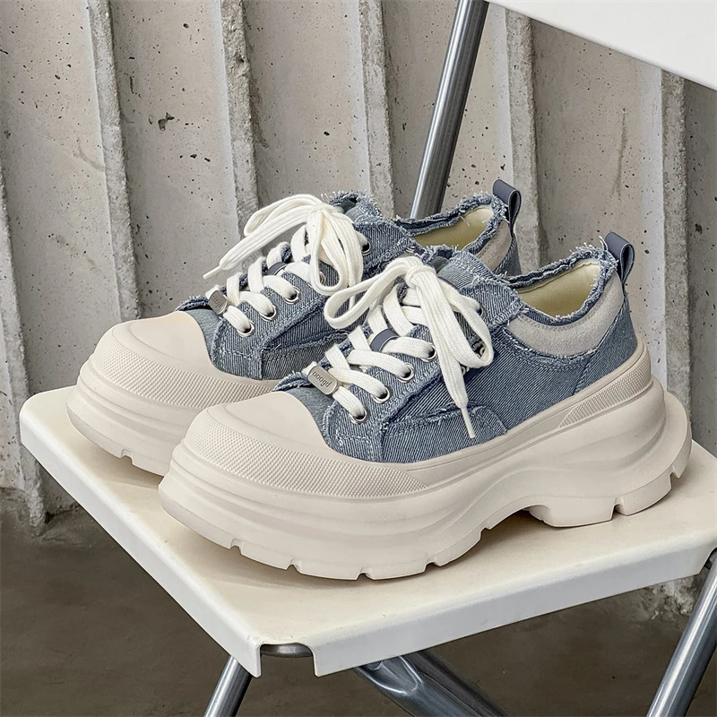 蓝色男女鞋2025新款大头潮鞋痞帅运动休闲鞋时尚百搭厚底帆布鞋