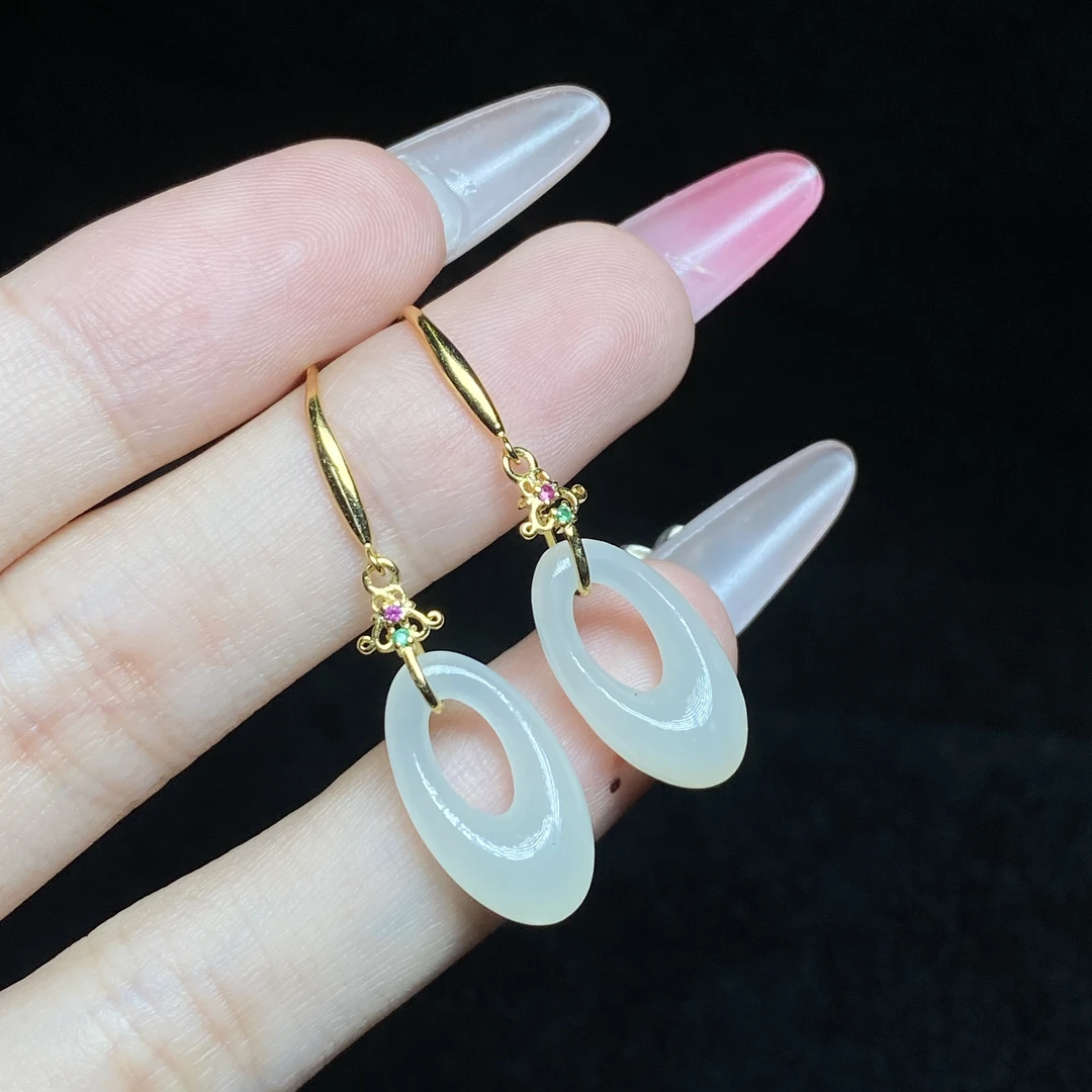 【小北严选】S925银和田玉耳钩约9*17mm【多样性发一件】-BH09X863