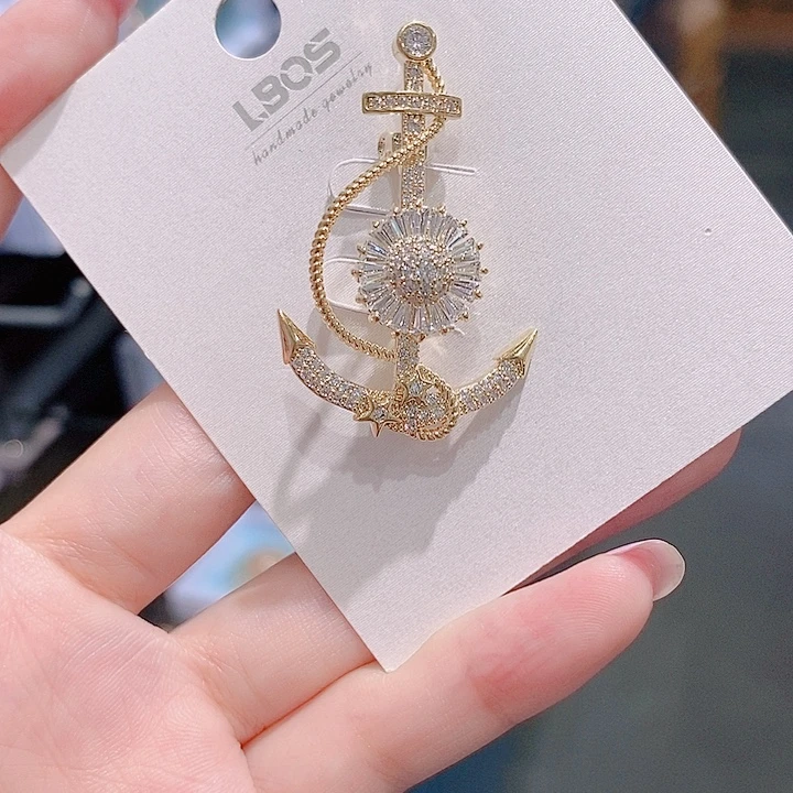 锆石铜合金船锚胸针