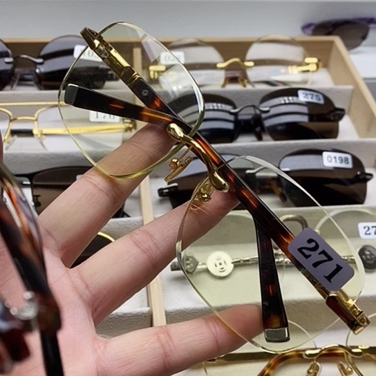 无框款纯天然石头水晶眼镜