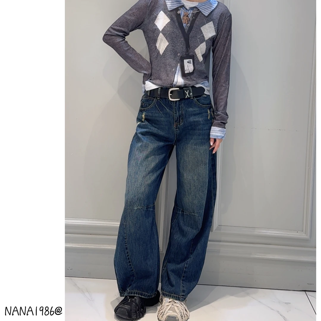 NANA家蓝色弯刀牛仔裤@0939
