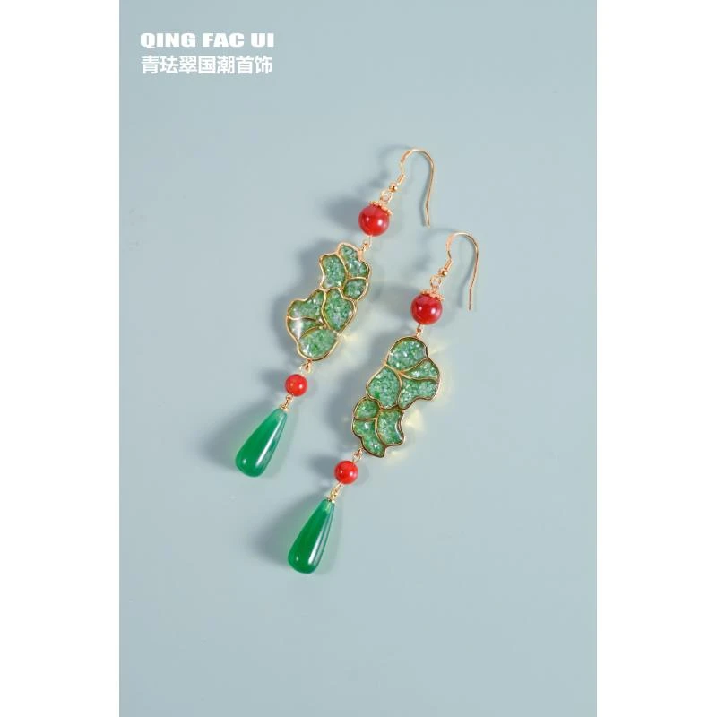 青珐翠【碧波凝翠】耳饰螺钿首饰礼物旗袍生日国潮手工掐丝非遗工艺