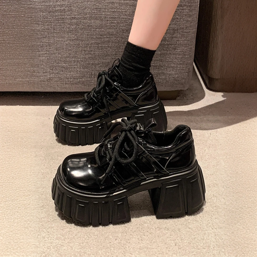 9cm厚底休闲系带乐福鞋女2025年秋冬新款小个子玛丽珍鞋松糕单鞋