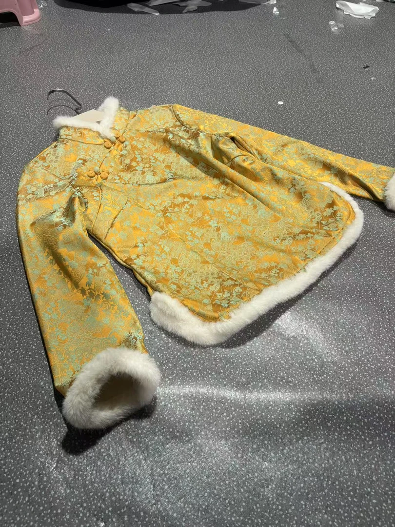 060 黄色 提花 旗袍 上衣