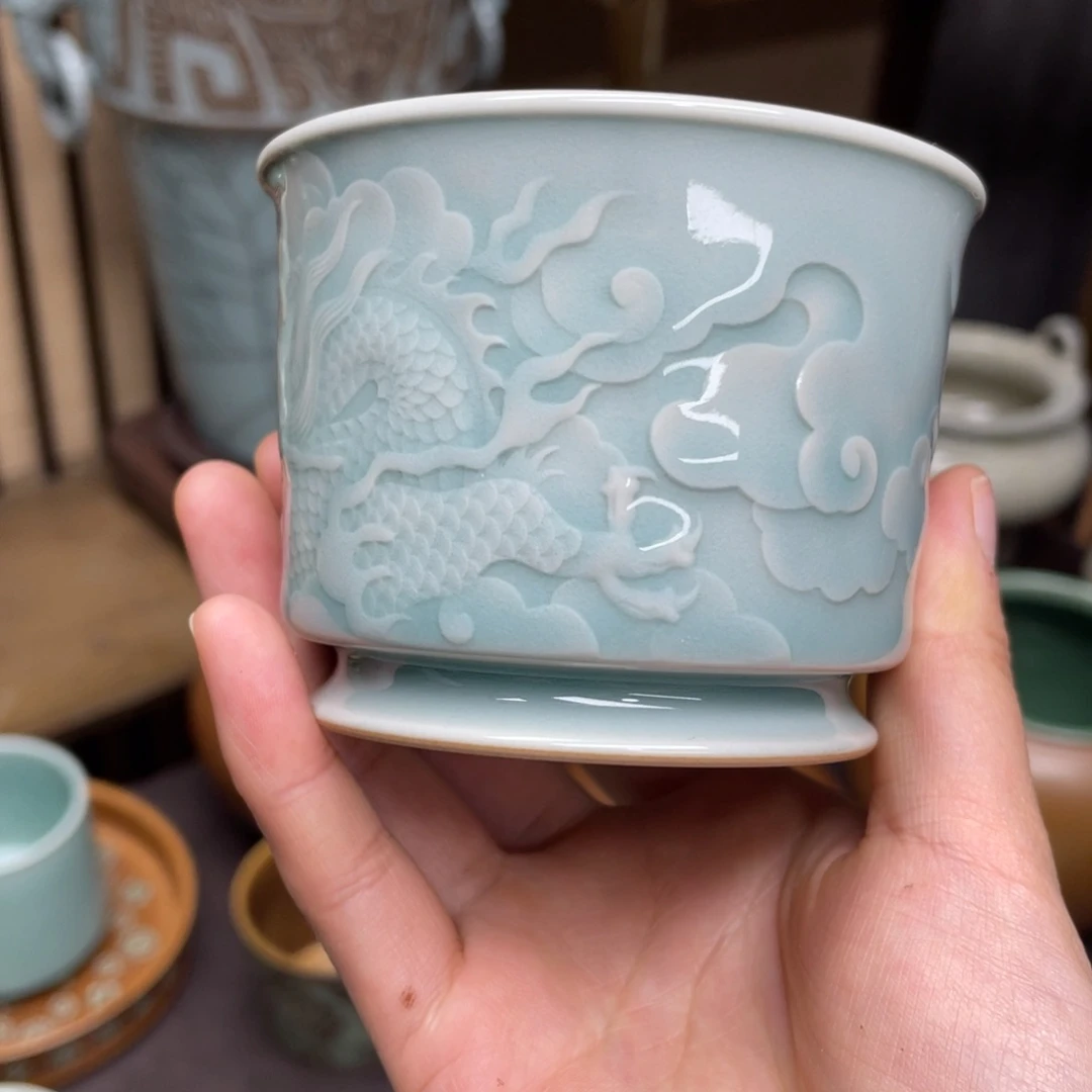 鱼***荷精品青瓷杯子杯子