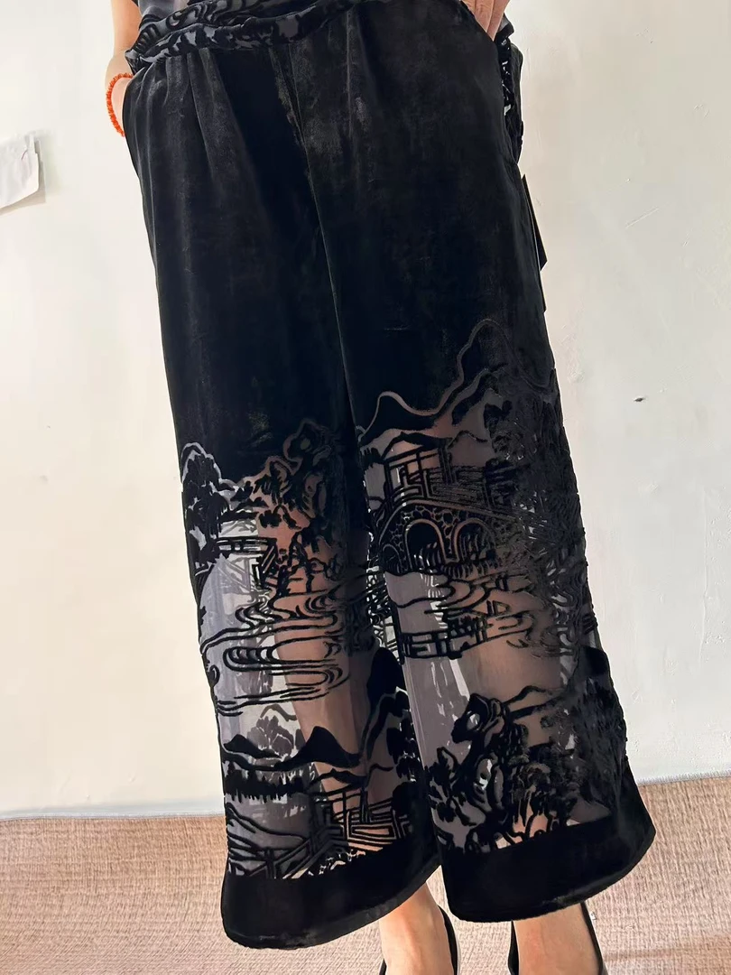 桑蚕丝XY直筒镂空裤女裤