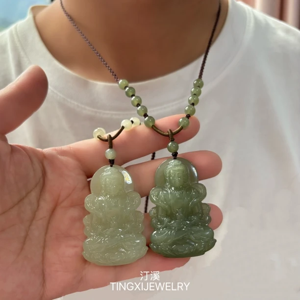 天然和田玉观音吊坠项链大号上等玉观音男项链玉坠多样性发其一
