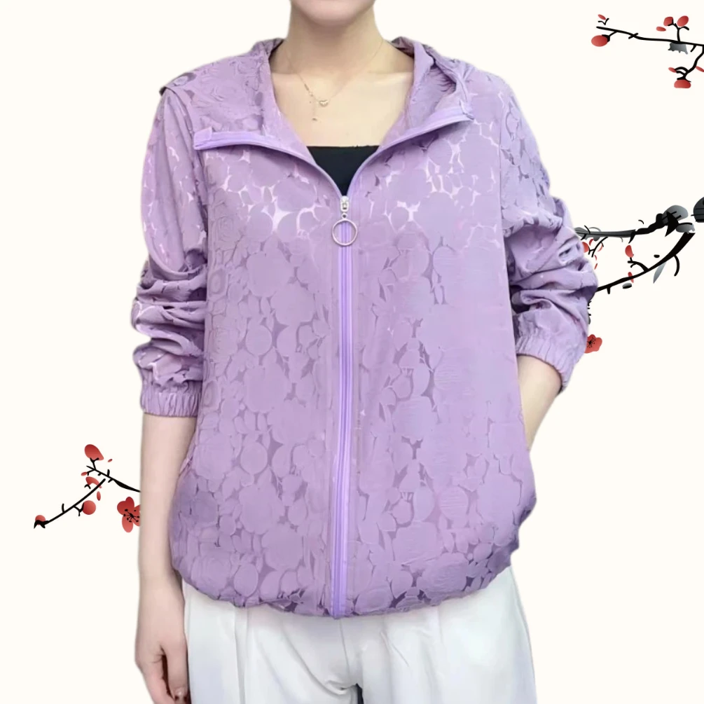 【紫萝】薄款常规款时尚中老年女装长袖棒球服女装短外套透气