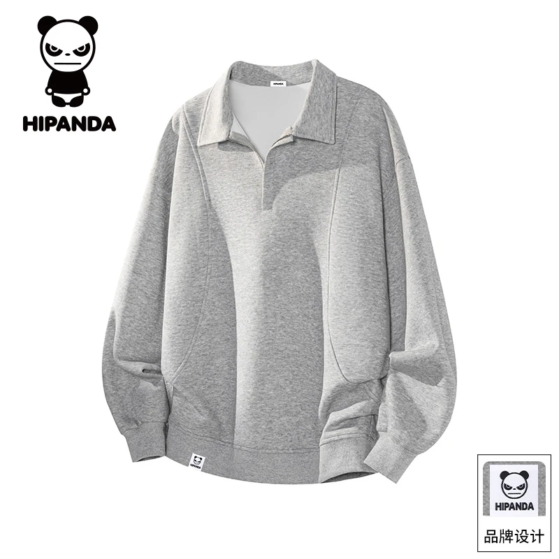 Hi Panda你好熊猫秋季新款美式翻领卫衣男士潮流百搭宽松休闲上衣